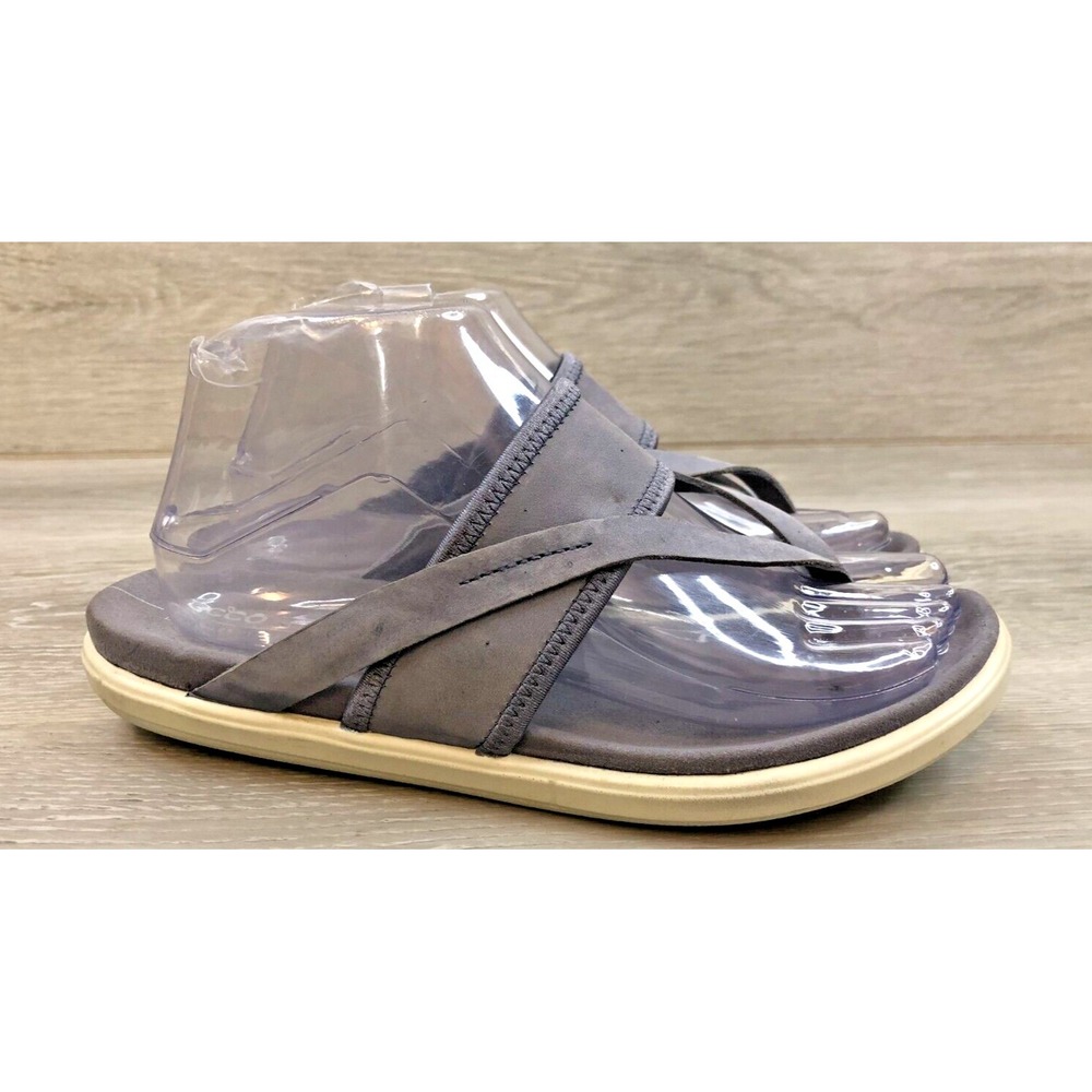 Ecco Simpil  Womens Sandal US 8.5‎ Gray Leather Slip-On Flip Flop Thong Shoes